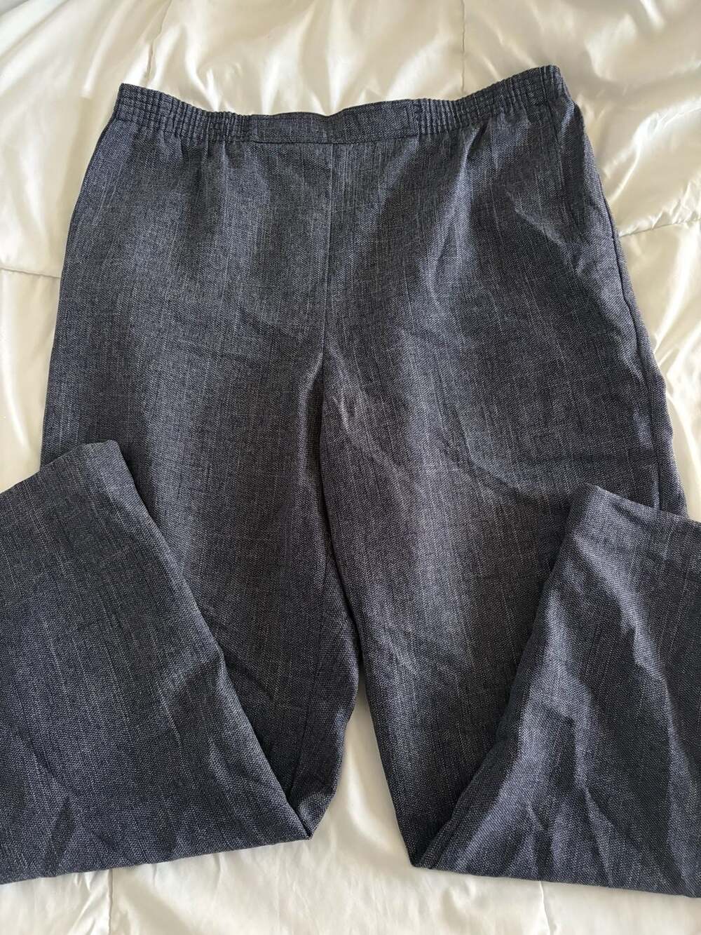 Alfred Dunner Women's Navy Textured Stretch Elastic Waist Pull-On Pants Size 12